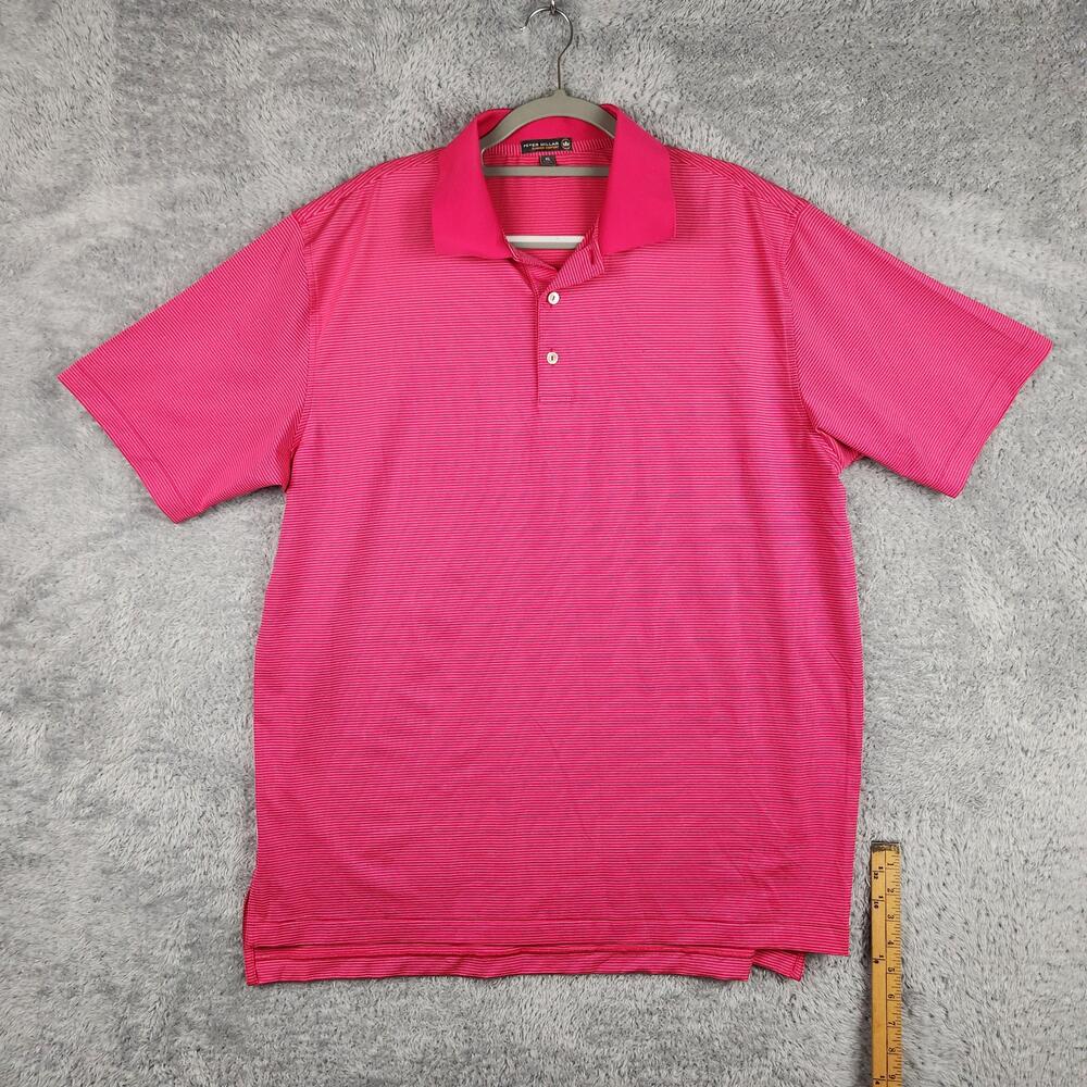 Peter Millar Summer Comfort Polo Shirt Mens XL Pink Pin Stripe Golf Performance